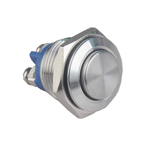 Taien Momentary 12V 1NO Push Button Switch Waterproof Silver Stainless Steel Shell for 16mm 58