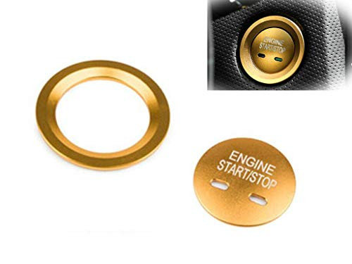eLoveQ Keyless Engine Push Start Button  Surrounding Ring For Cadillac Chevy GMC etc 2pc Aluminum RingCover Set Gold