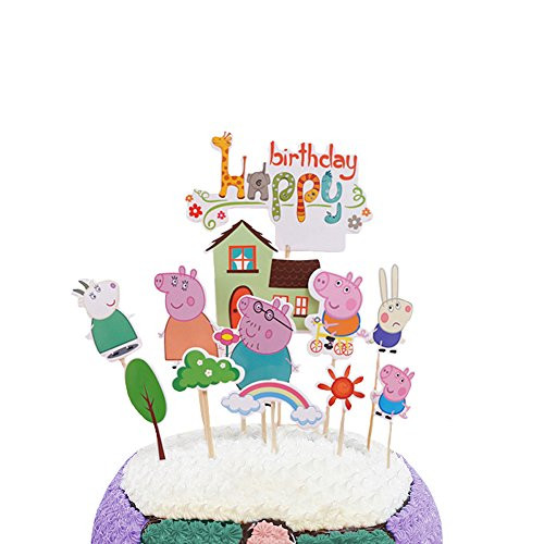 Party Hive 12pc Peppa Cartoon Pig Cake Toppers for Kids Birthday Party Event Decor