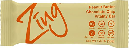 Zing PlantBased Protein Bar  Peanut Butter Chocolate Chip 12 Count  Soft Cookie Dough  10g Protein and 7g Fiber  Vegan GlutenFree NonGMO  Created by Professional Nutritionists