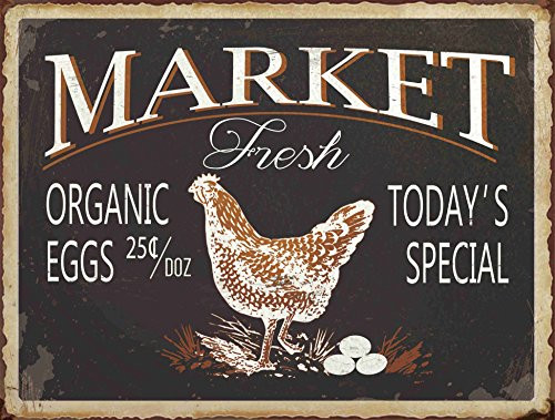 Barnyard Designs Market Fresh Eggs Retro Vintage Tin Bar Sign Country Home Decor 10" x 13"