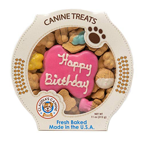 ClaudiaS Canine Bakery Peanut Butter Dog Cookies 10Ounce Happy Birthday Pink