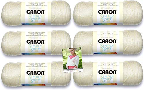 Caron Simply Soft Yarn  6 Pack with Pattern Off White