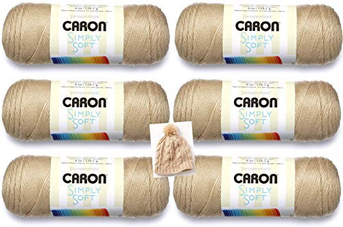 Caron Simply Soft Yarn  6 Pack with Pattern Bone