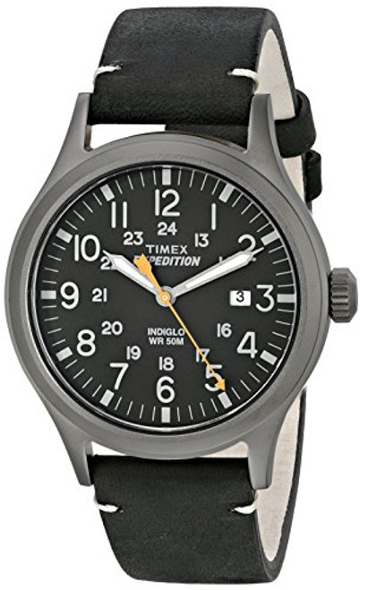 Timex Mens TW4B01900 Expedition Scout 40 Black Leather Strap Watch