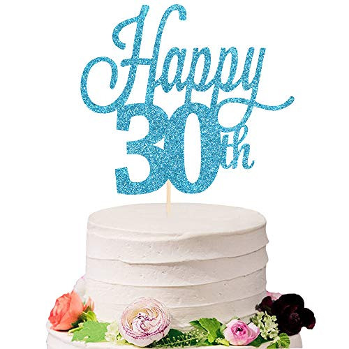Eiveny Glittering Blue Happy 30th Birthday Cake Topper  Cheers to 30 Years Old 30 Years Old Party Supplies Decoration 30th