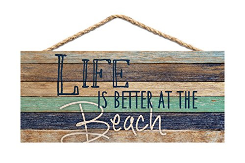 Life is Better at the Beach Aqua Blue Lath 10 x 4.5 Wood Wall Hanging Plaque Sign