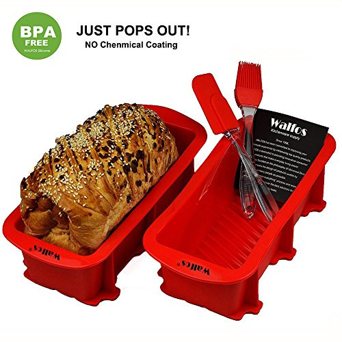 Walfos Nonstick Silicone Bread and Loaf Pan Set of 2, No odor, Easy baking mold for Homemade Cakes, Breads, Meatloaf and quiche (2, Red)