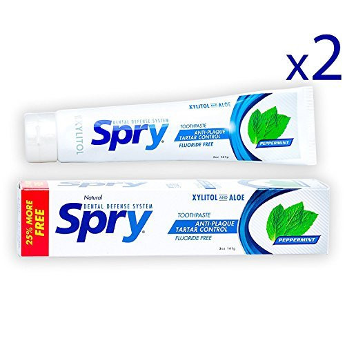 Spry Xylitol Toothpaste FluorideFree Natural Peppermint AntiPlaque and Tartar Control 5 oz 2 Pack