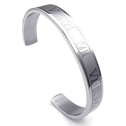 jonline24h Mens Womens Stainless Steel Bracelet Classic Roman Numerals Numbers Cuff Bangle Silver jonline24h Mens Womens Stainless Steel Bracelet Classic Roman Numerals Numbers Cuff Bangle Silver