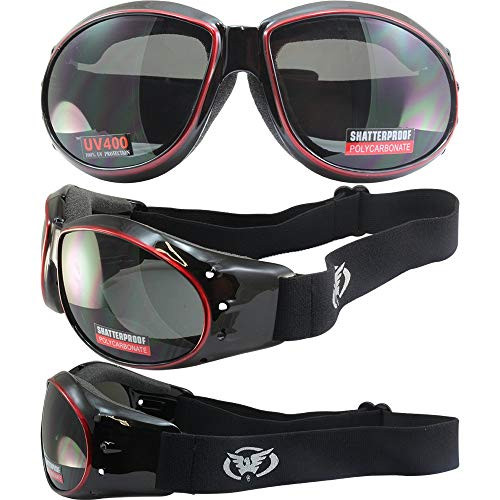 Global Vision Eliminator Motorcycle Goggles Black and Red Frames Smoke Lenses Global Vision Eliminator Motorcycle Goggles Black and Red Frames Smoke Lenses