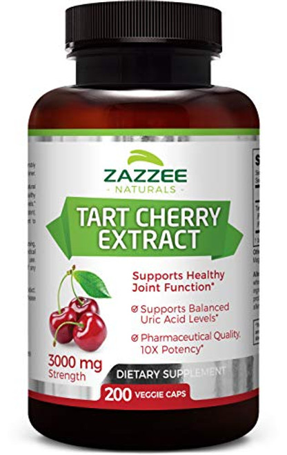 Zazzee Tart Cherry Extract Capsules 200 Count 3000 mg Strength Potent 101 Extract Over 6Month Supply Vegan NonGMO and AllNatural Zazzee Tart Cherry Extract Capsules 200 Count 3000 mg Strength Potent 101 Extract Over 6Month Supply Vegan NonGMO and AllNatural