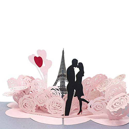 Paper Love Eiffel Tower Love Pop Up Card, 3D Popup Greeting Cards, For Wedding, Anniversary, Valentines Day, Love, Romance, Birthday