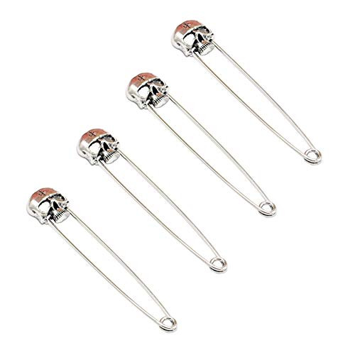 Mystart 4 Pieces Skull Safety Pins Punk Large Brooches Pins Blankets Scarves Pins DIY Jewelry Craft Charms