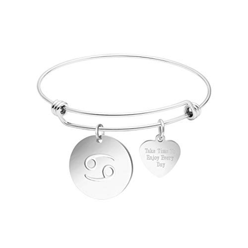 MEMGIFT Birthday Gifts for Girl Cancer Bracelet Constellation Stainless Steel Engraved Disc Jewelry Gifts for Women MEMGIFT Birthday Gifts for Girl Cancer Bracelet Constellation Stainless Steel Engraved Disc Jewelry Gifts for Women