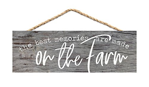 P. GRAHAM DUNN Best Memories on Farm Rustic Grey 10 x 3.5 Inch Pine Wood Slat Hanging Wall Sign