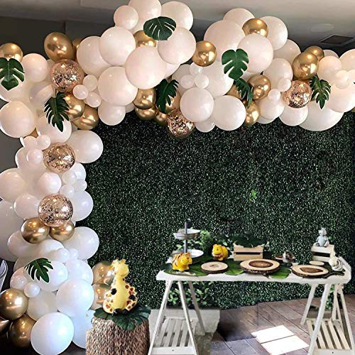 OMIA White Balloons Garland Kit  104pcs 12Inch White Balloons  Gold Confetti Balloons Garland Arch Kits for Party Decoration  Wedding Birthday Baby Shower Graduation