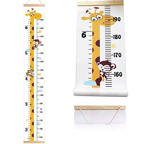 Atomcool Baby Growth Chart Handing Ruler Wall Decor for Kids Wood Frame Fabric Canvas Height Measure Chart for Baby Nursery Decoration Yellow Giraffe