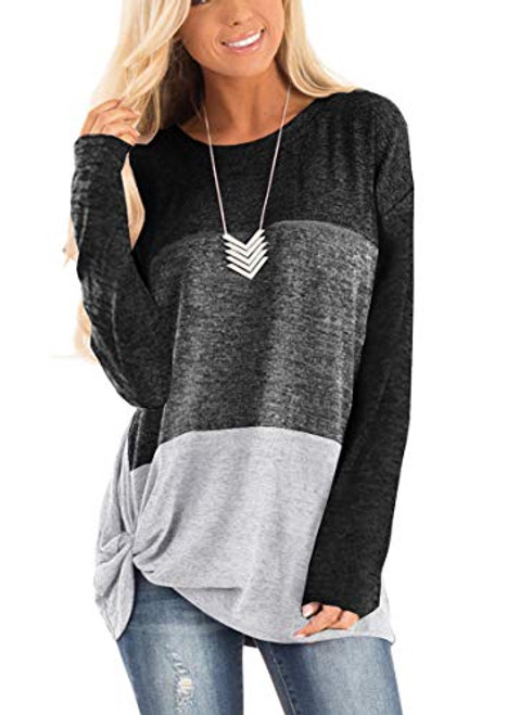 Twotwowin Womens Summer Tunic Tops Color Block Side Twist Knotted Short Sleeve Shirts Casual Blouse bkgywh Medium Twotwowin Womens Summer Tunic Tops Color Block Side Twist Knotted Short Sleeve Shirts Casual Blouse bkgywh Medium