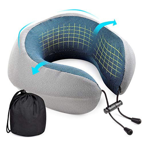 CCF Travel Pillow Upgrade Design Pure Memory Foam Neck Pillow UShaped Adjustable Aircraft Travel Pillow Memory Foam Neck Pillow 360° Super Soft Neck Support Travel Pillow Blue