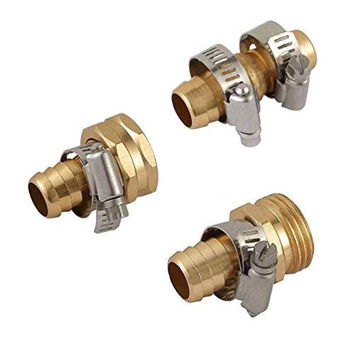 SoldByCheapnwork Metal Solid Brass 58 Garden Hose Repair Mender Kit Male Female Repair with Stainless Clamp