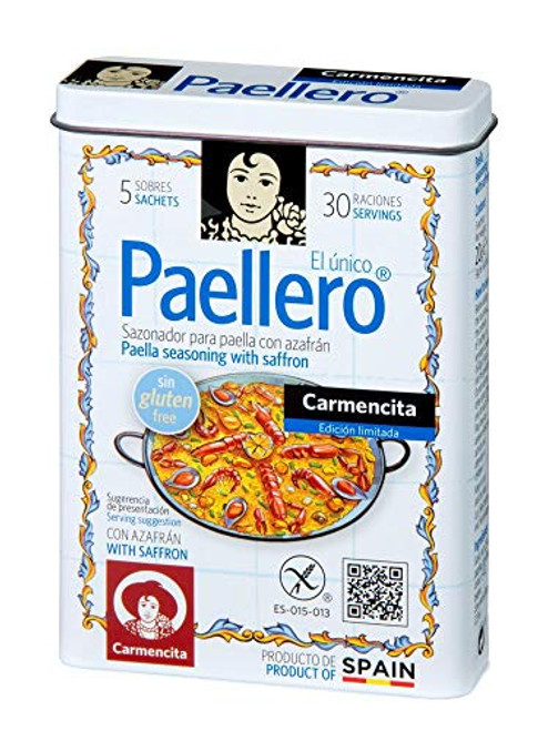 Carmencita Paellero Paella Seasoning with Saffron 5 sackets in metallic Tin 20g 071oz Carmencita Paellero Paella Seasoning with Saffron 5 sackets in metallic Tin 20g 071oz