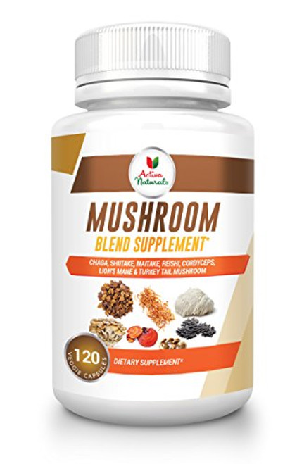 Mushroom Supplement with Turkey Tail Reishi Lion Mane Maitake Cordyceps Chaga  Shiitake Mushrooms 120 Veggie Capsules