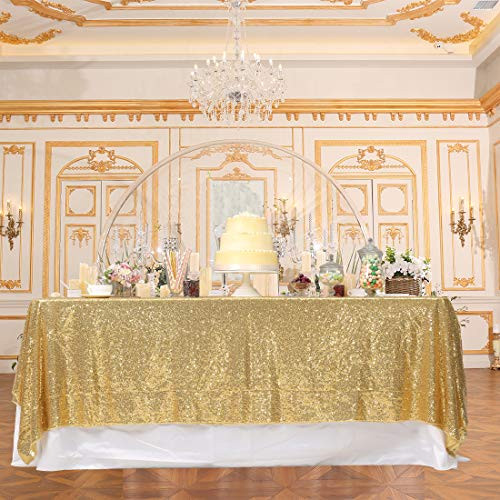 PartyDelight 60X120 Rectangle Sparkly Gold Sequin Tablecloth for Wedding Party Christmas Decorations