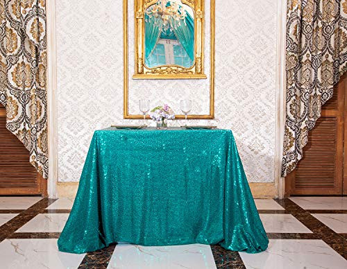 PartyDelight 70X70 Square Teal Sequin Tablecloth for Wedding Party Christmas Decorations