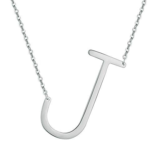 IEFWELL Silver Letter J Necklace for Women  Oversized Initial Letter Necklace Silver Plated Stainless Steel Letter Necklace for Women Girls Large Alphabet Initial Necklace