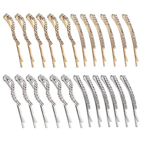 Folansy 24 Pieces Clear Rhinestone Bobby Pin Crystal Hair Pin Metal Hair Clips Decorations for Lady Women Girls2 Styles Silver and Golden