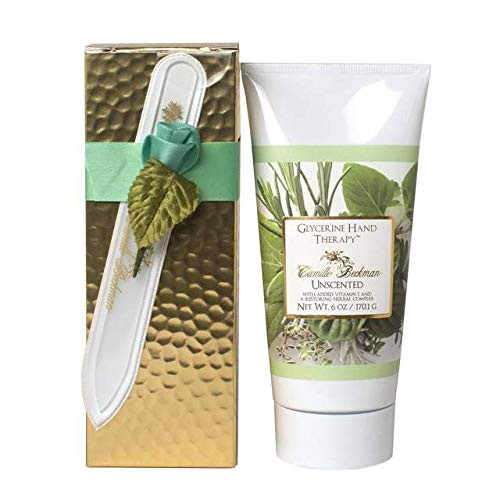 Camille Beckman Romantic Manicure Gift Set Vitamin E Unscented Glycerine Hand Therapy 6 oz Premium Crystal Nail File