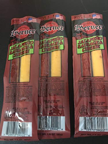Werner Sausage  Jalapeno Cheese Sticks Pack of 12  Meat  Cheese Sticks 15 Ounce Individually Wrapped Meat Snacks