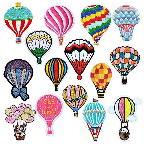 Woohome 15 PCS Iron On Patches Hot Air Balloon Sewing Repair Patches Jeans Patch Iron on Inside for Clothing Jeans and DIY Repair