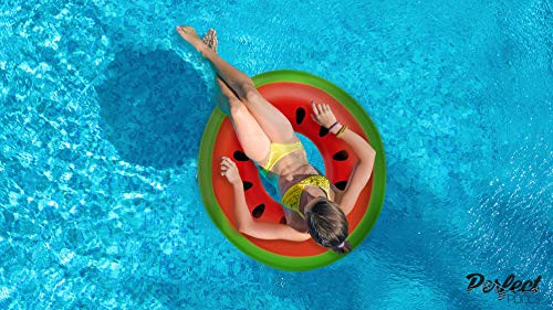 Perfect Pools Official Inflatable Giant Watermelon Rubber Ring | Swimming Pool Float 110cm