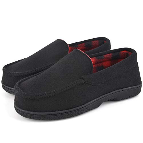 Mens Memory Foam Moccasin Slippers Breathable Moccasin Slippers Micro Wool House Shoes AntiSlip Sole Indoor Outdoor Black 8
