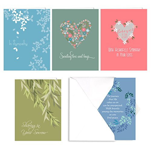 Heartfelt Sympathy Card Assortment Pack  Set of 25 cards  5 of each design versed inside with envelopes