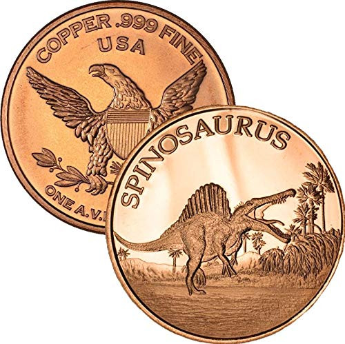 Jig Pro Shop Dinosaur  Ice Age Series 1 oz 999 Pure Copper RoundChallenge Coin Spinosaurus