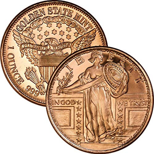 1 oz 999 Pure Copper RoundChallenge Coin Standing Liberty