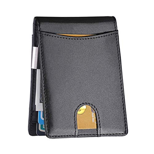 Bifold RFID Leather Front Pocket Minimalist Slim Wallet for Men with Money Clip