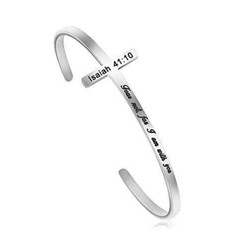 Inspirational Cross Bracelet Bible Verse Scripture Christian Jewelry Cuff Bangle Gift Fear not for I am With You Jewellery