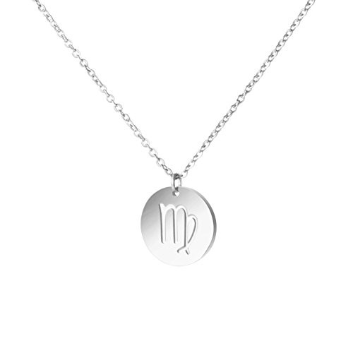 MEMGIFT Virgo Necklace Constellation Stainless Steel Engraved Disc Jewelry Gifts for Women MEMGIFT Virgo Necklace Constellation Stainless Steel Engraved Disc Jewelry Gifts for Women
