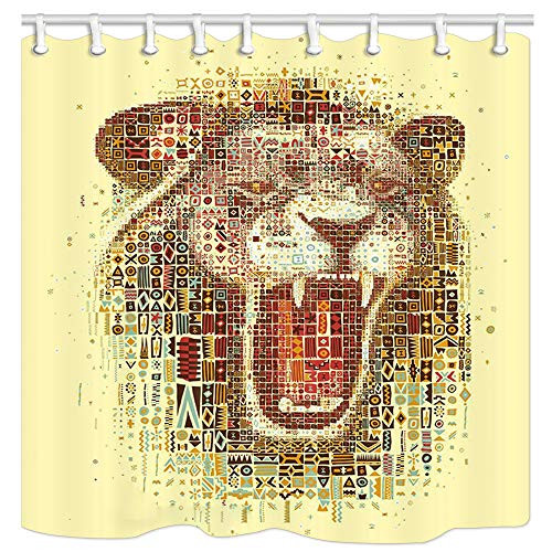 MMOSENN Art Shower Curtain, Exotic Abstract Lion Pattern, 69X70inch Polyester Fabric Anti-Mildew Bath Curtain for Bathroom, Bath Accessories 12 Hooks Included