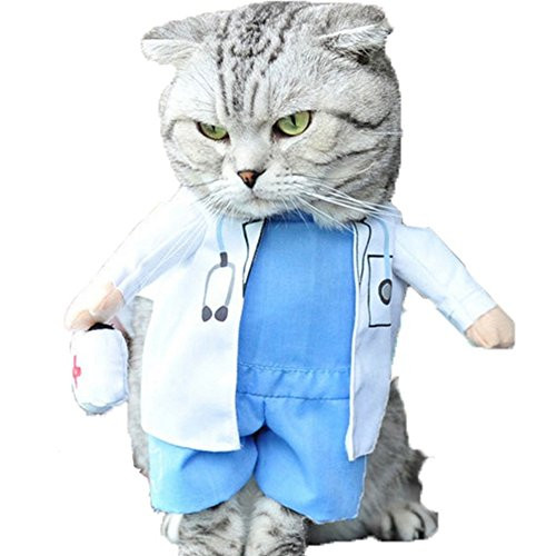 NACOCO Dog Cat Doctor Costume Pet Doctor Clothing Halloween Jeans Outfit Apparel XS