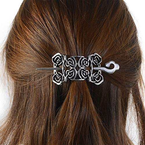 Viking Celtic Hair Clips HairpinViking Hair Sticks Ladies Hair Accessories Rectangle Clips for Long Hair Slide Pin Irish Antique Silver Hairstick Celtic Knot Viking Jewelry Hair Clip Men Gift CD1