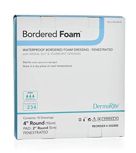 Dermarite Industries Bordered Foam Fenestrated Round 4x4 10 Count