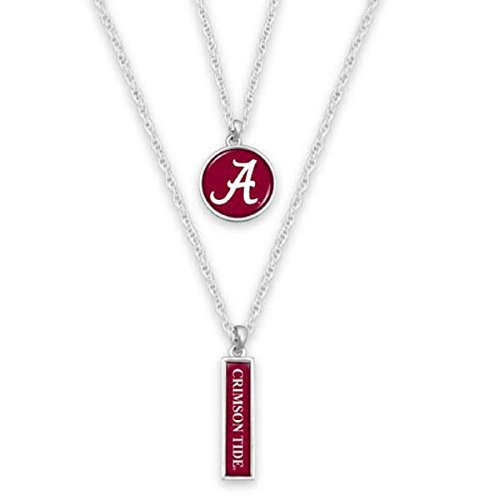 FTH Alabama Crimson Tide Silver Tone Double Charm Necklace with Round Logo and Nameplate Charms