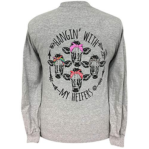 Girlie Girls Hangin with My Heifers Preppy Long Sleeve TShirt Adult Medium Sport Gray