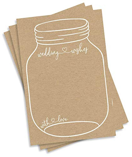 50 Wedding Wishes Advice Cards - Rustic Kraft Mason Jar (50-Cards) Reception Wishing Guest Book Alternative, Bridal Shower Games Note Card Marriage Best Advice Bride to Be or for Mr & Mrs