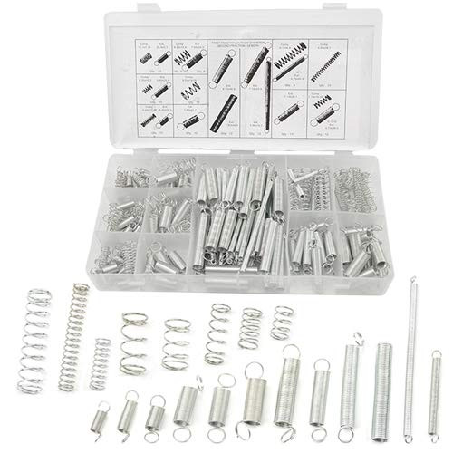 XLX 200PCS 20 Kinds Zinc Plated Steel Coil Spring Wire Metal Extension and Compression Spring Repair Tool Assortment Kit